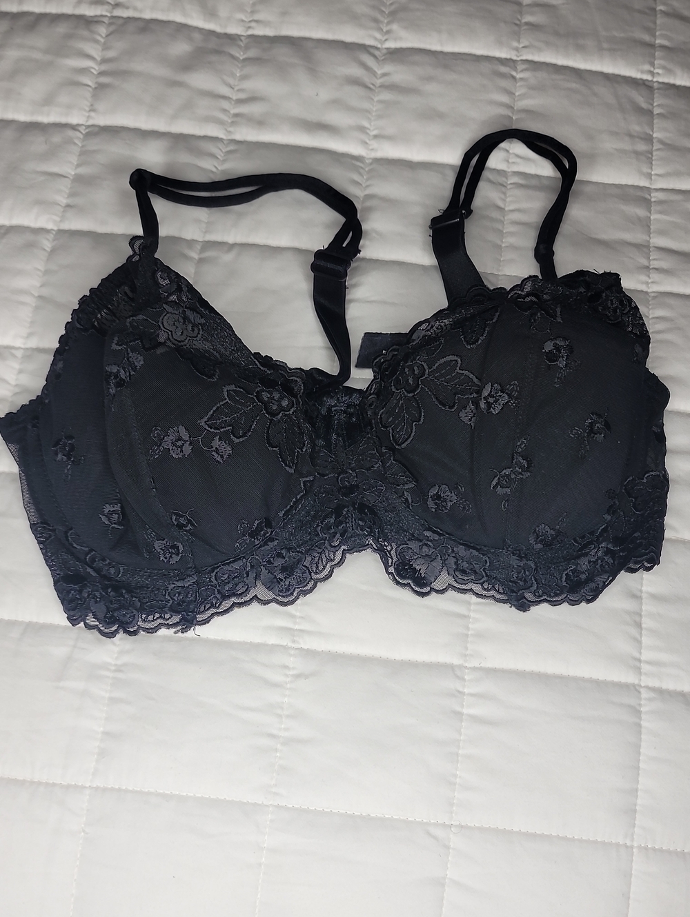 Bali #3460 Vintage Black Floral Lace Underwire Bra Size 36C